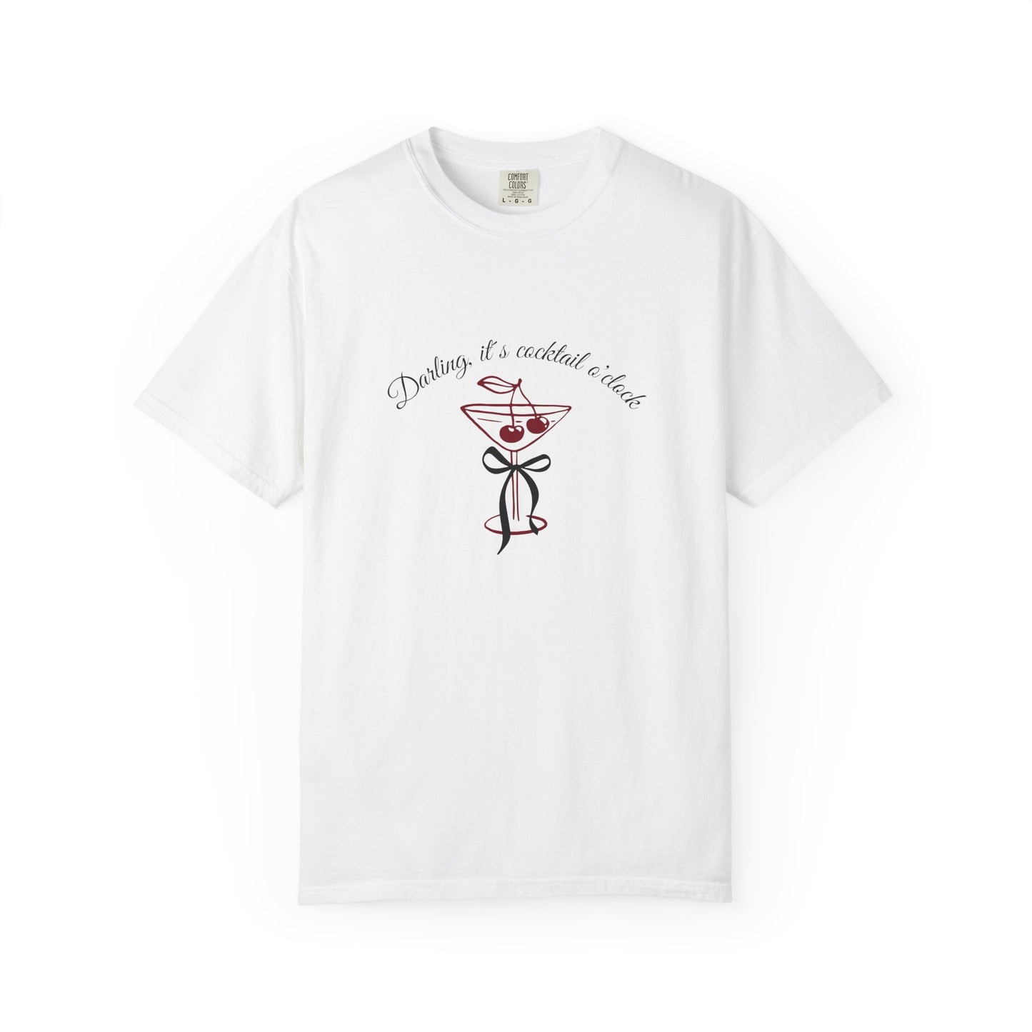 White t-shirt with a graphic design and text on a white background