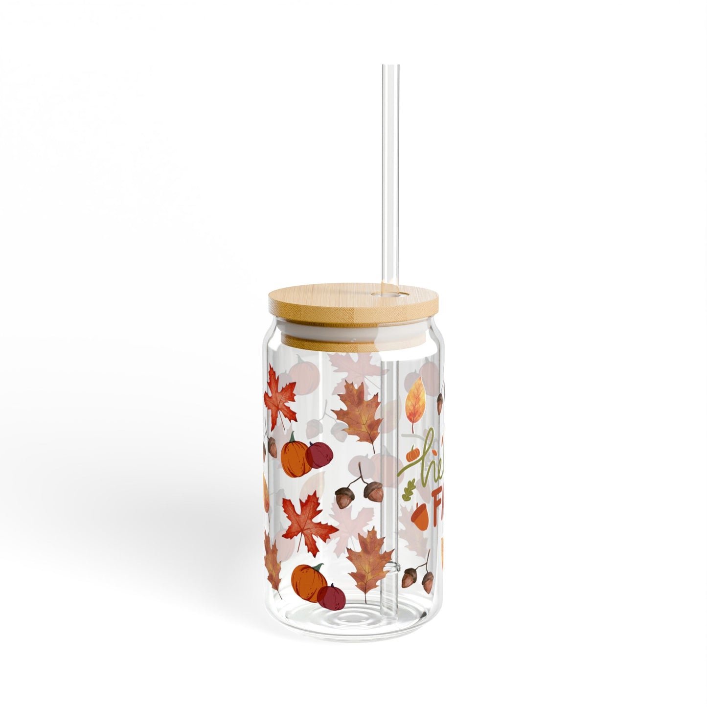 Back view of fall season sipper glass – plain reusable bottle design
