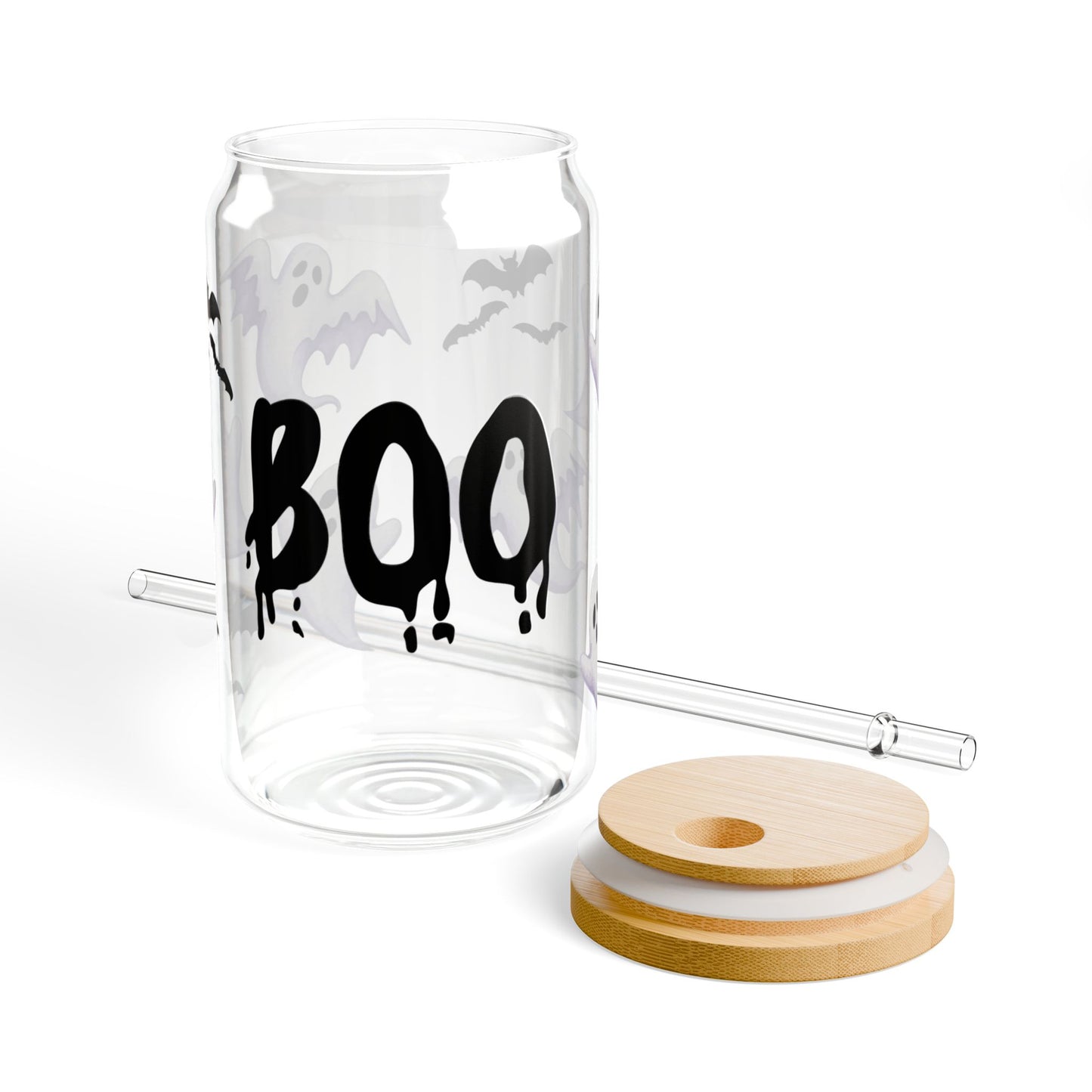 Close-up of Halloween sipper glass print – spooky seasonal artwork