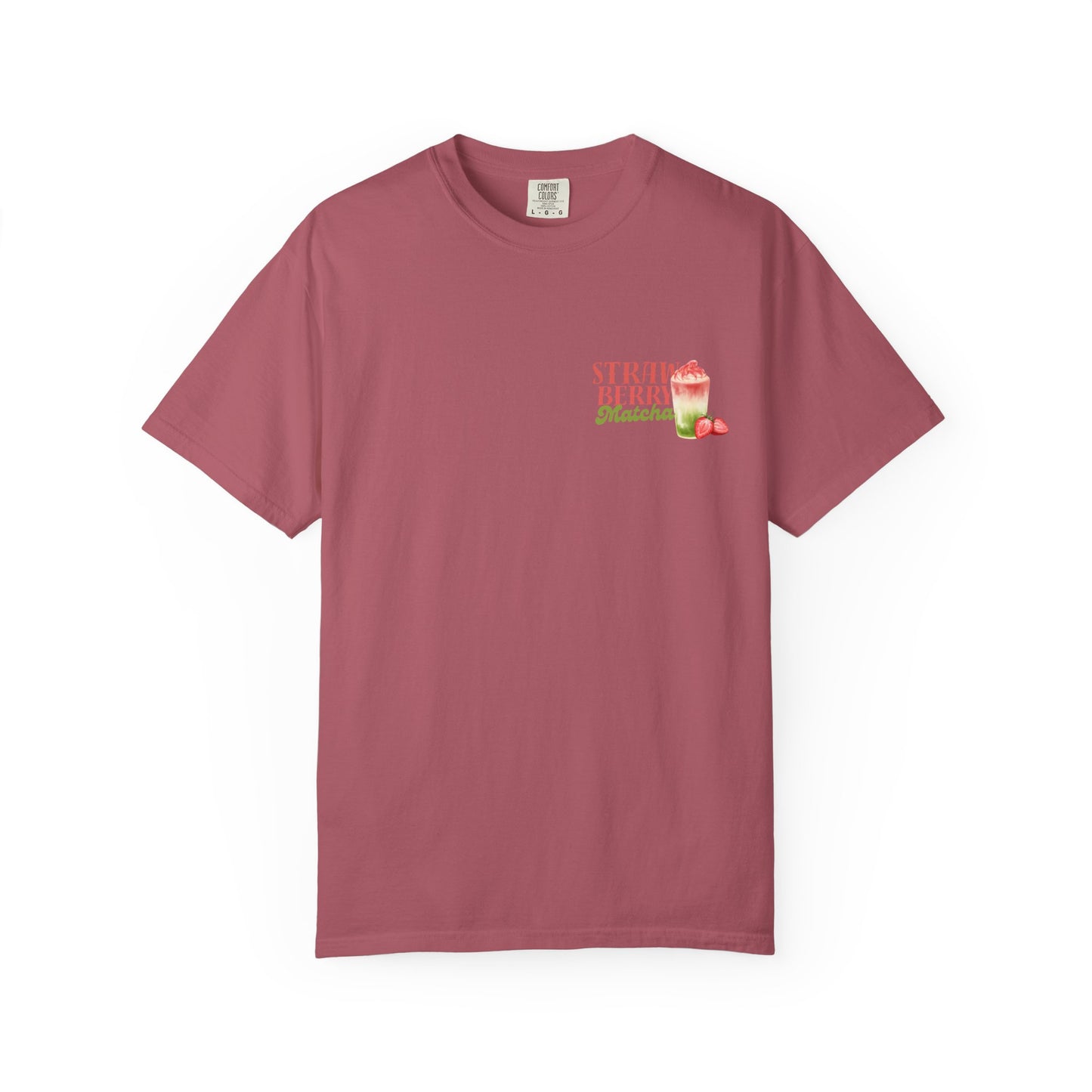 Crimson Strawberry Matcha T-Shirt – bold fruity graphic design