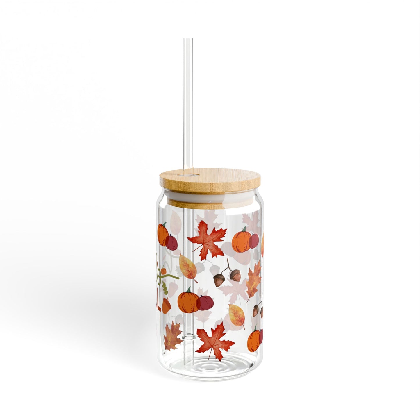 Back view of fall season sipper glass – plain reusable bottle design