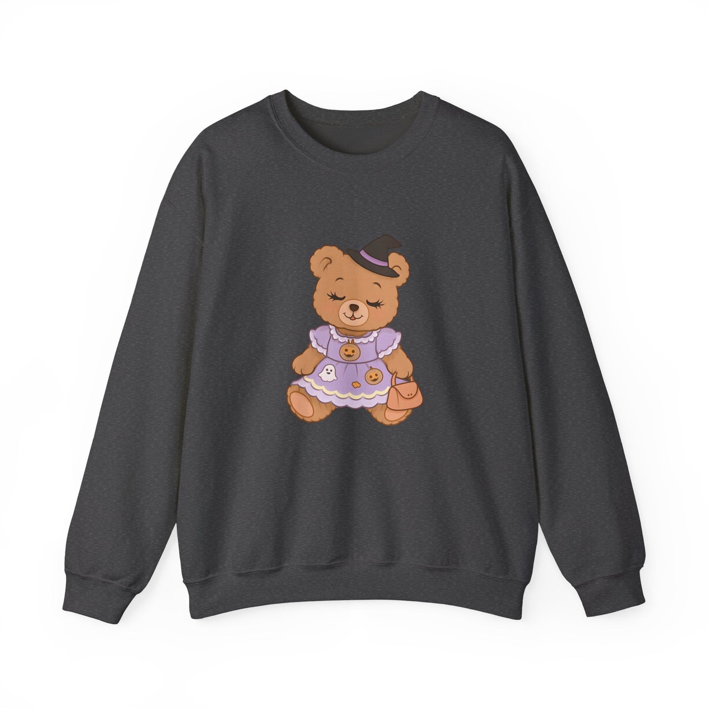 Dark gray sweatshirt with a teddy bear design on a white background