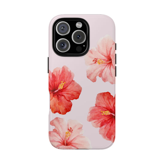 Phone case with pink floral design on a white background