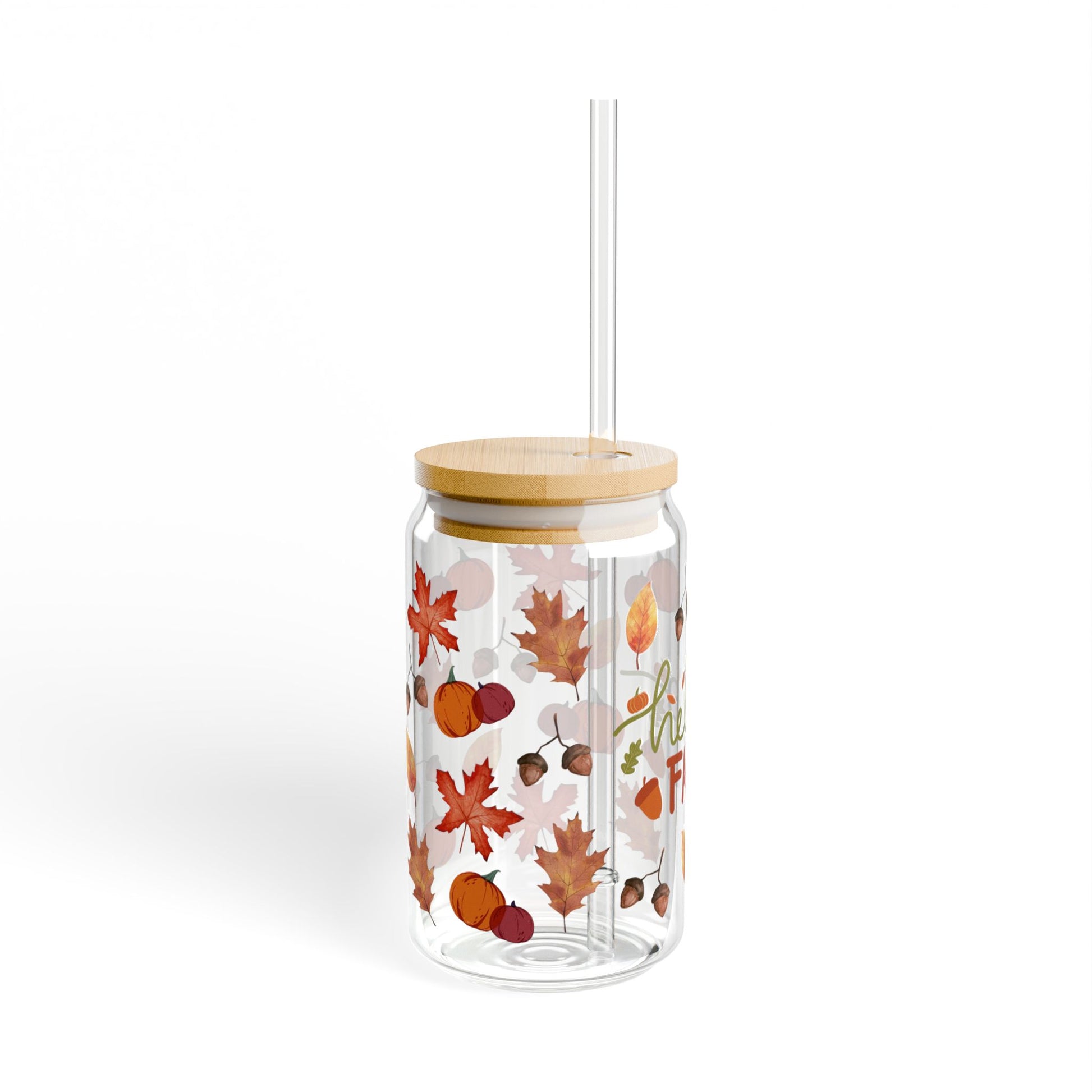 Back view of fall season sipper glass – plain reusable bottle design