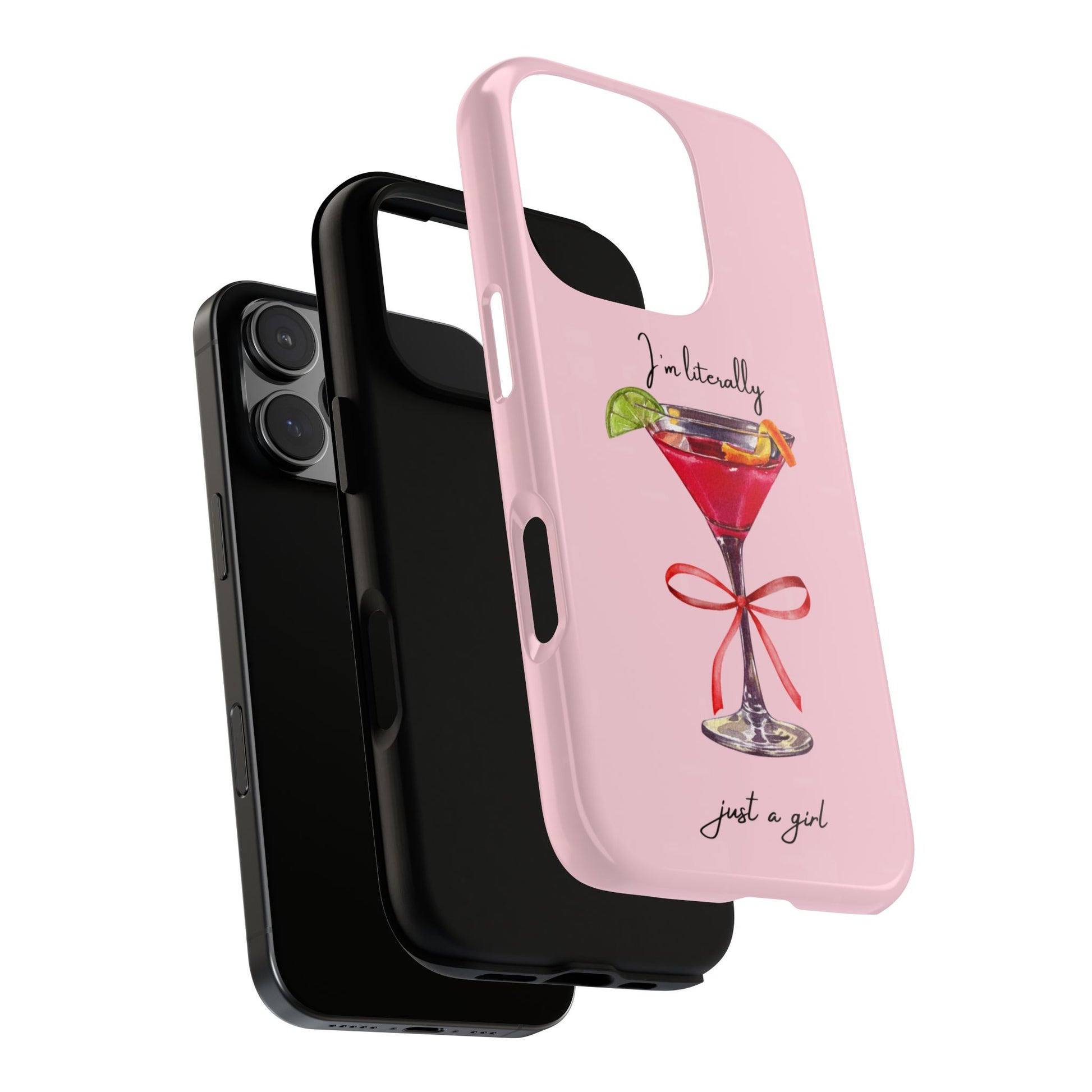 Durable impact-resistant pink phone case with aesthetic girly quote.
