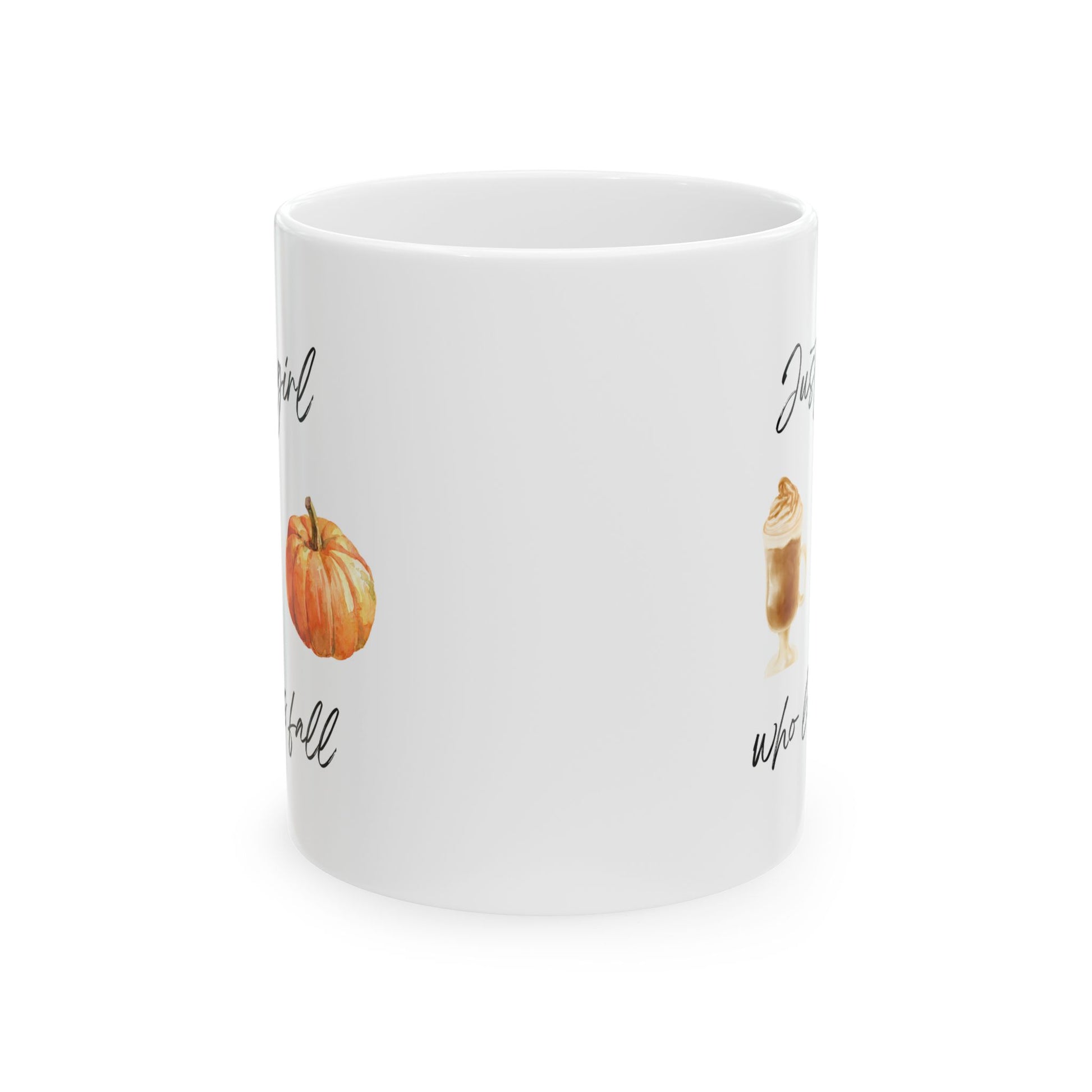 Autumn ceramic coffee cup with pumpkin design, cozy fall style side view