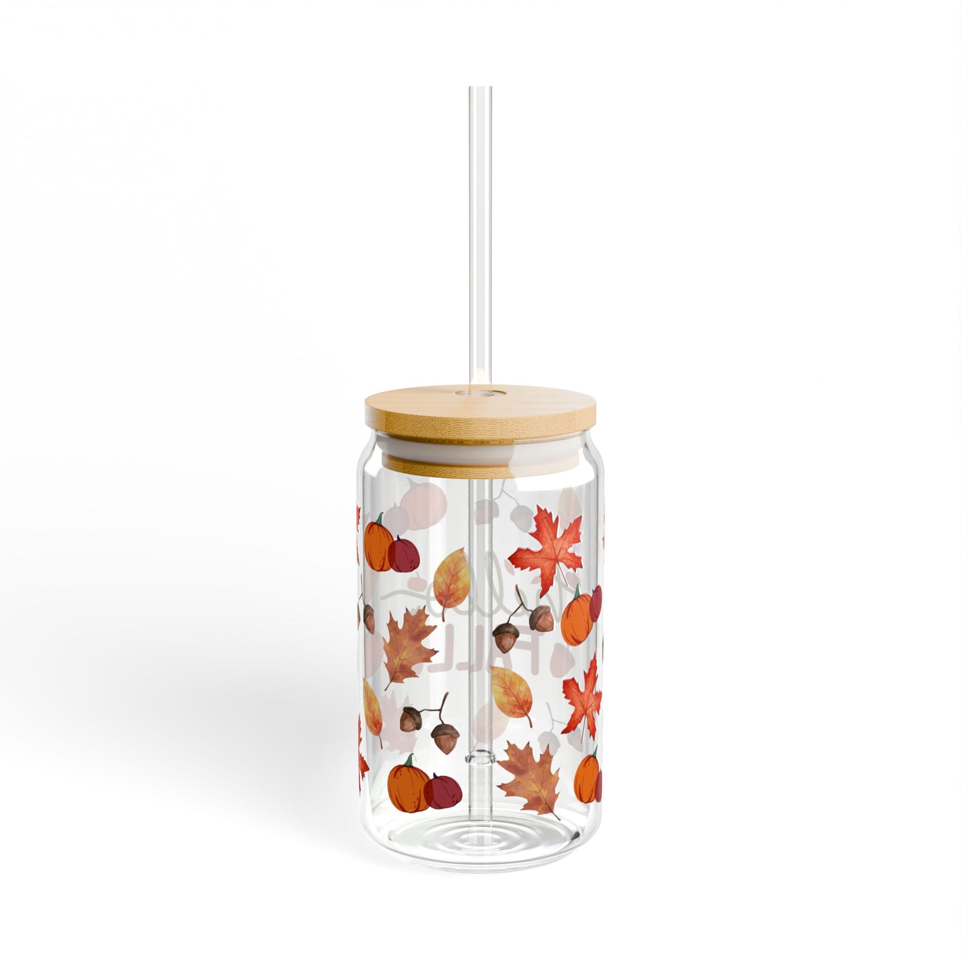 Back view of fall season sipper glass – plain reusable bottle design