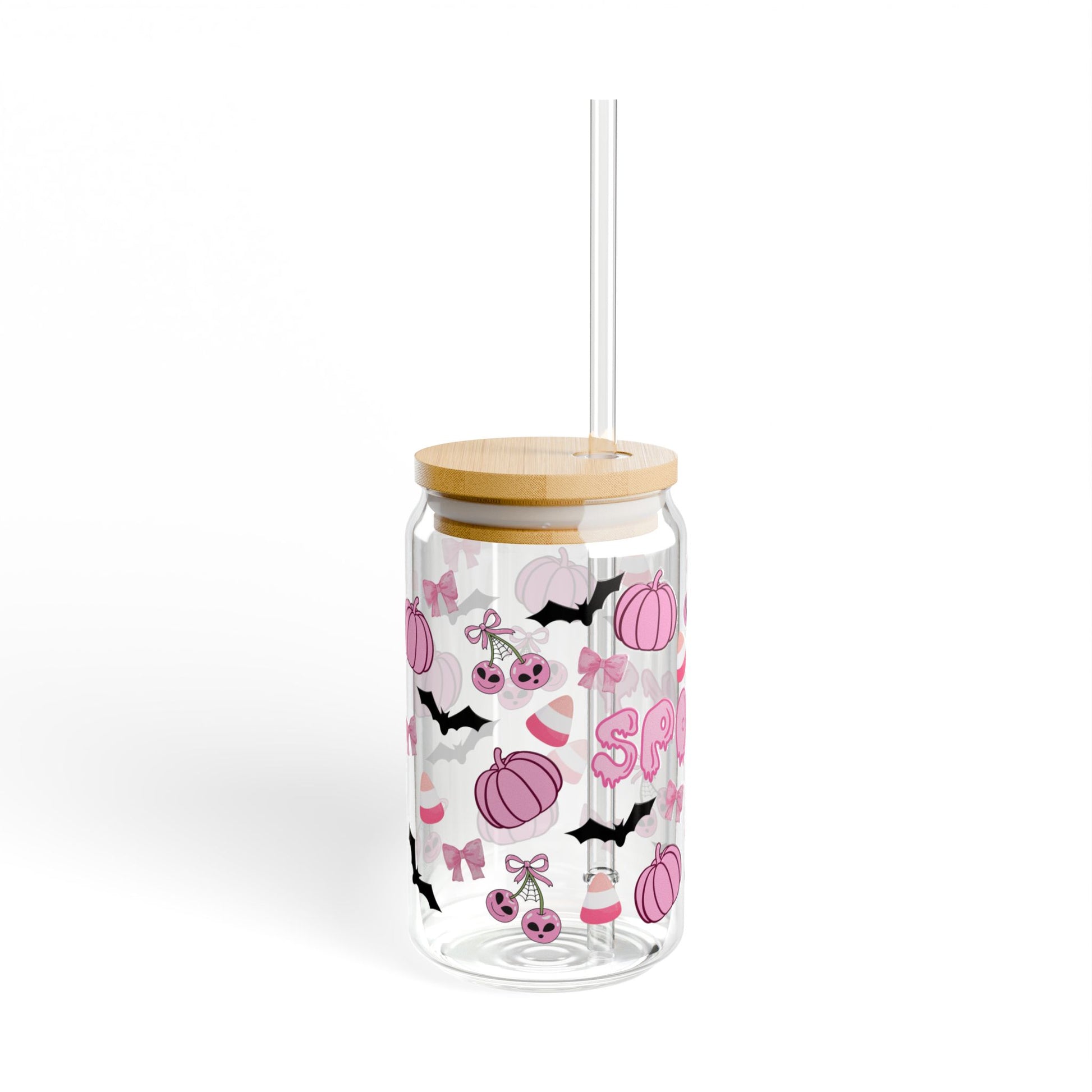 Spooky Sipper Glass with Halloween design – left view