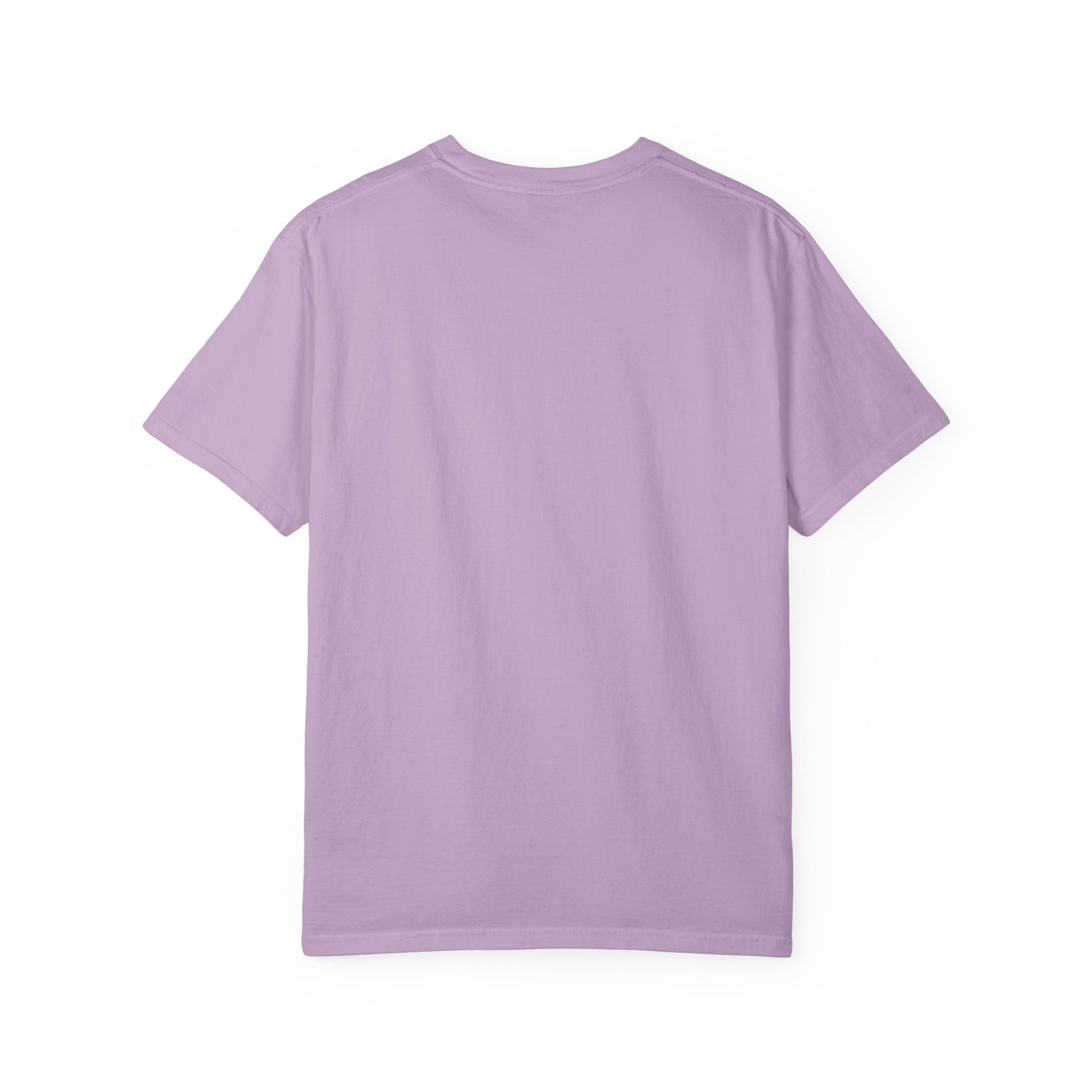 Purple butterfly graphic t-shirt, nature-inspired casual summer tee back view