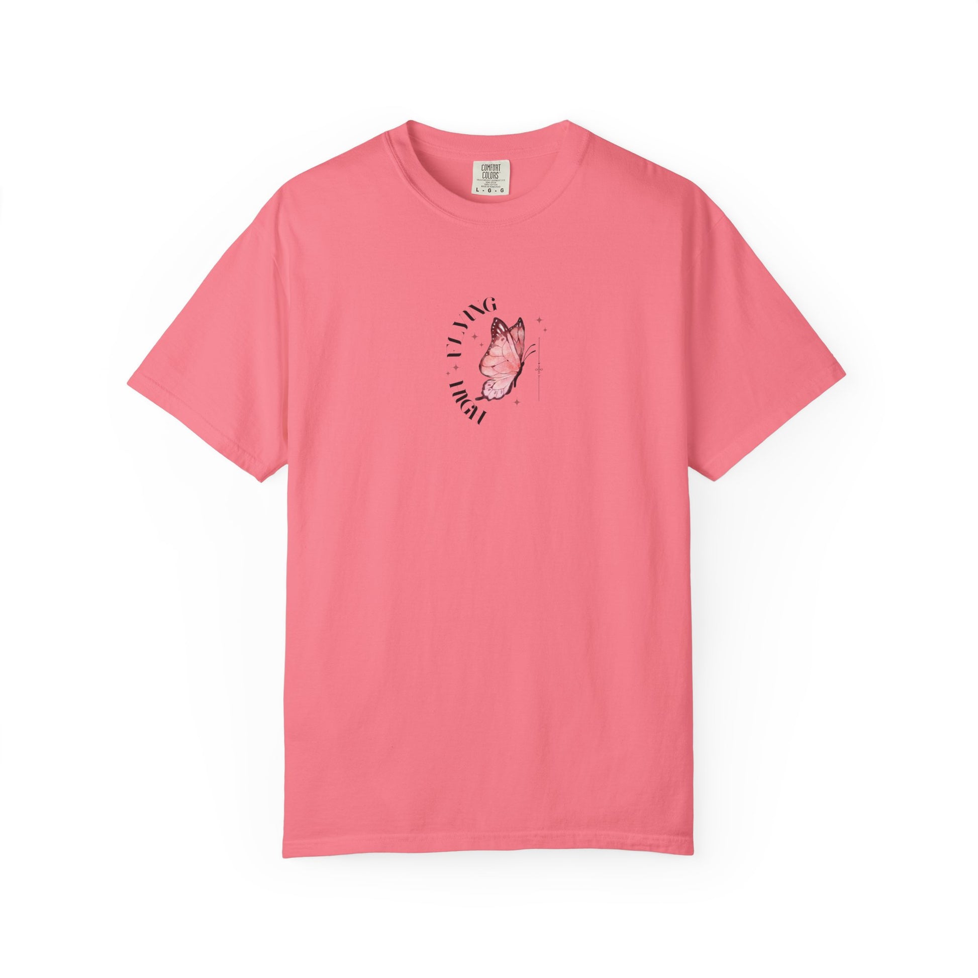 Peony butterfly graphic t-shirt, nature-inspired casual summer tee.