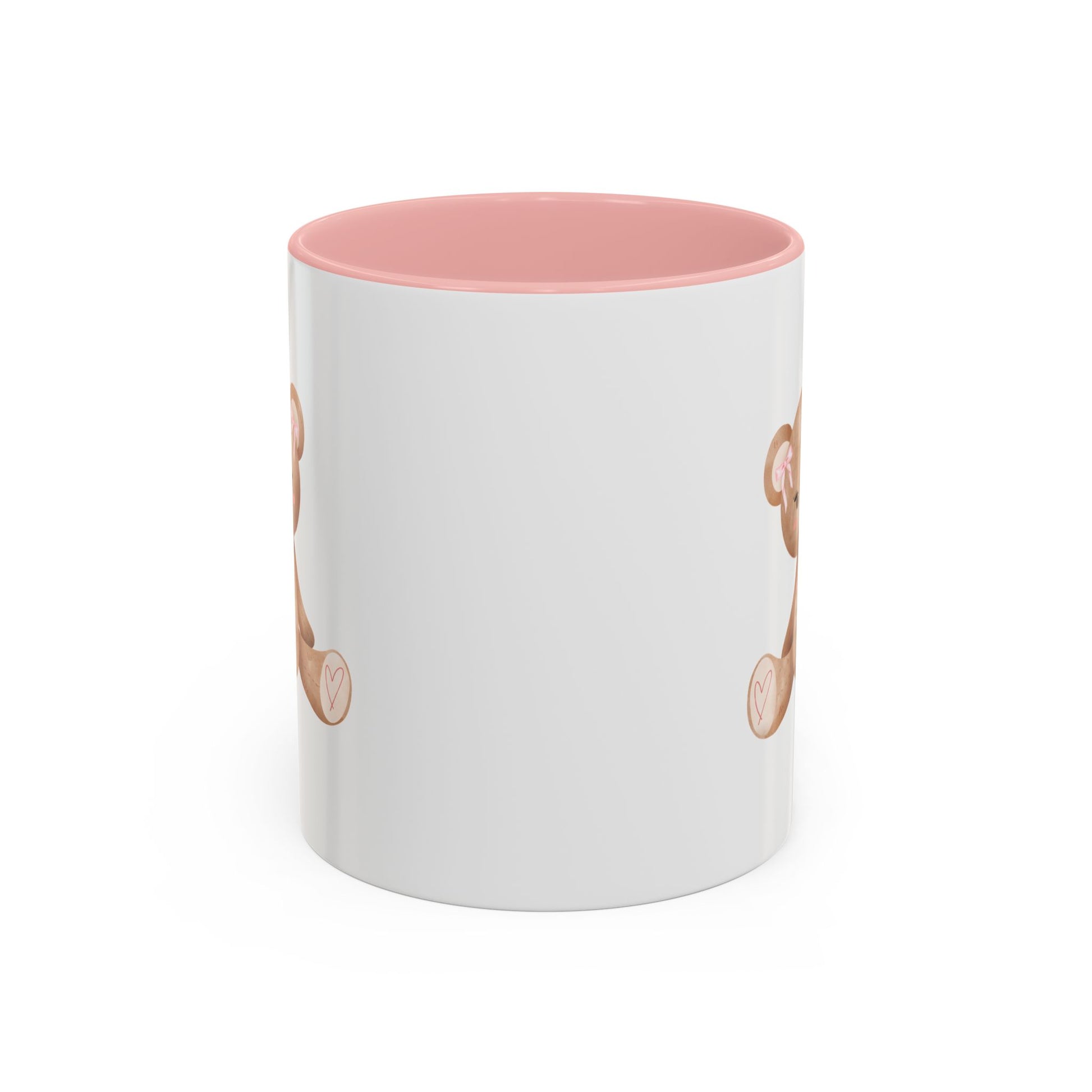 White mug with pink interior and handle, featuring a design of a dog wearing a bandana.